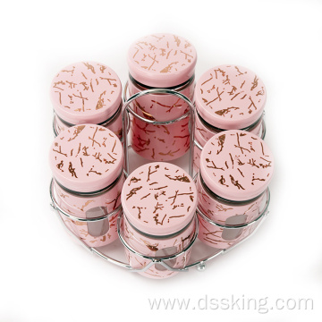 kitchen plastic spice jar set glass spice jar with rack Pink coffee sugar cube 150ml spice bottle glass jar